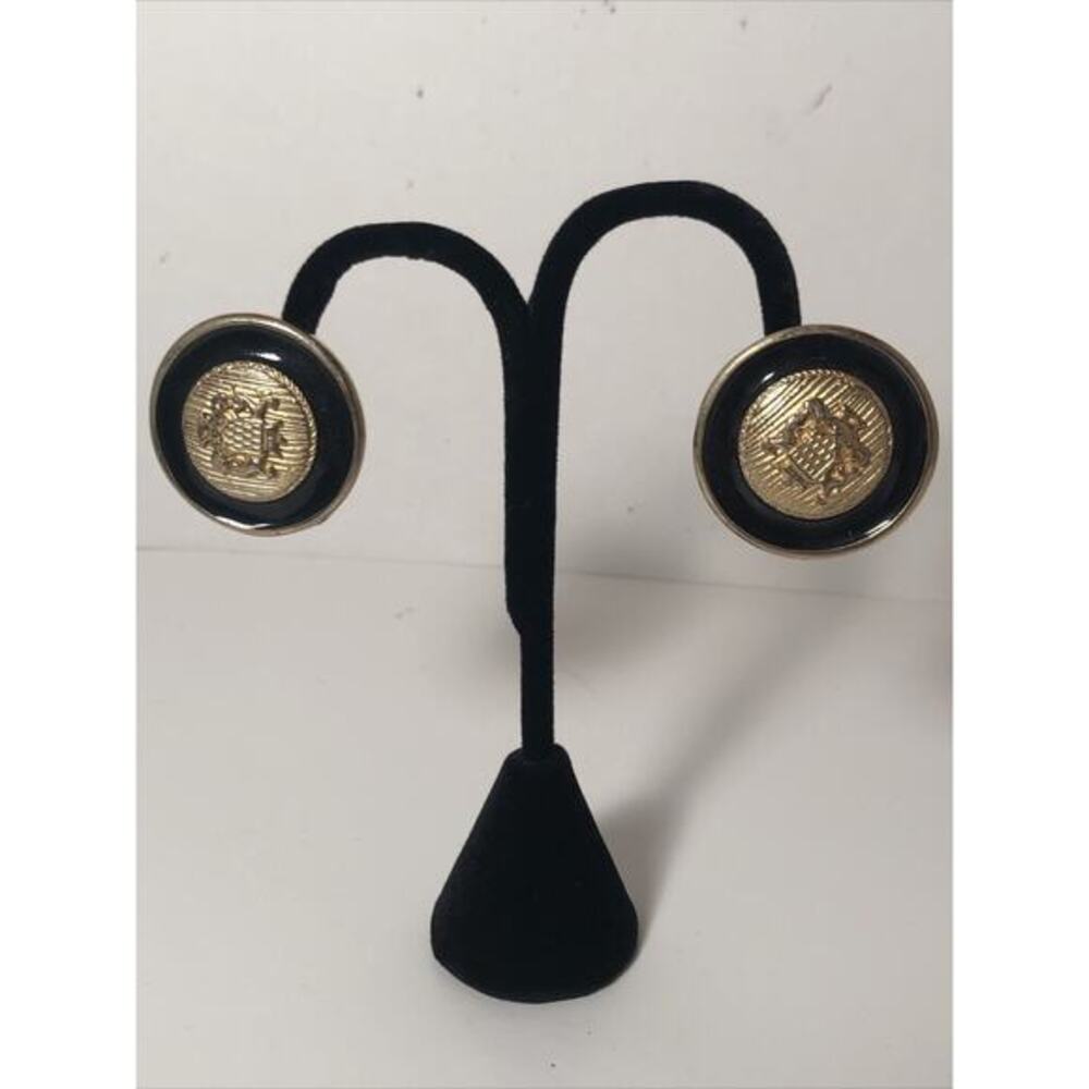 Vtg Gay Boyer Gold Tone 80’s Enamel Chunky Clip Earrings